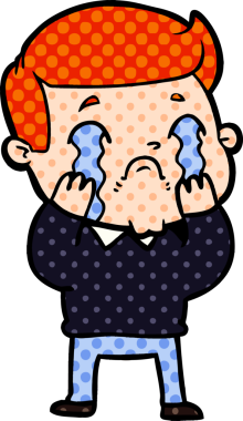 Bir insan tarafından çizilmiş ağlayan çizgi film adamı.