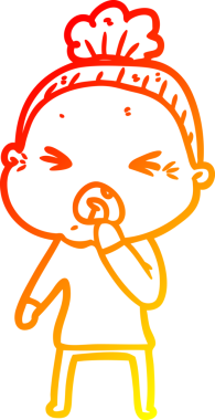 Bir insan tarafından çizilmiş kızgın yaşlı bir kadının sıcak çizgi çizimi.