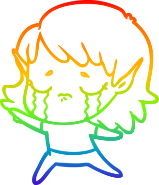 Gökkuşağı gradyan çizgi çizimi Bir insan tarafından çizilmiş ağlayan elf kızı