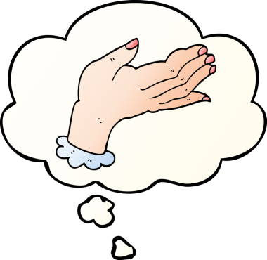 Bir insan tarafından çizilmiş yumuşak eğimli düşünce baloncuklu çizgi el.