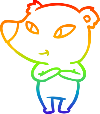 Gökkuşağı gradyanı çizimi. Bir insan tarafından çizilmiş şirin bir ayı çizgi filmi.