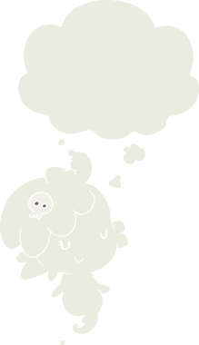 Düşünce baloncuğu olan bir insan tarafından çizilmiş bir çizgi film hayaleti.