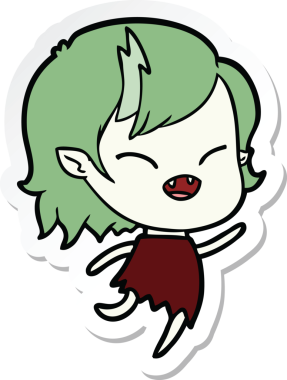 Bir insan tarafından çizilmiş, gülen vampir bir kızın çıkartması.