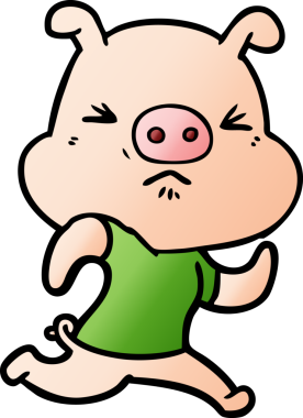 Bir insan tarafından çizilmiş tişört giyen kızgın bir domuz.