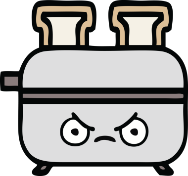 Bir insan tarafından çizilmiş bir tost makinesi karikatürü.