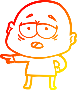 Bir insan tarafından çizilmiş, yorgun, kel bir adamın sıcak çizgi çizimi.