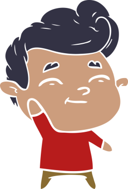 Bir insan tarafından çizilmiş mutlu düz renkli karikatür adam.