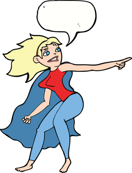 Bir insan tarafından çizilmiş bir konuşma balonuyla işaret edilen çizgi film kahramanı kadın.