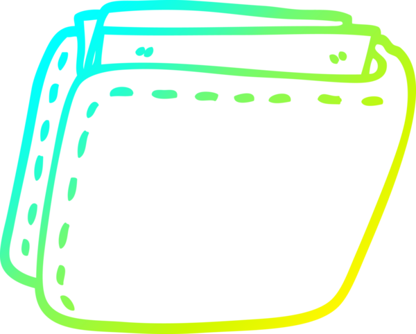 Bir insan tarafından çekilen para dolu bir karikatür cüzdanının soğuk gradyan çizimi