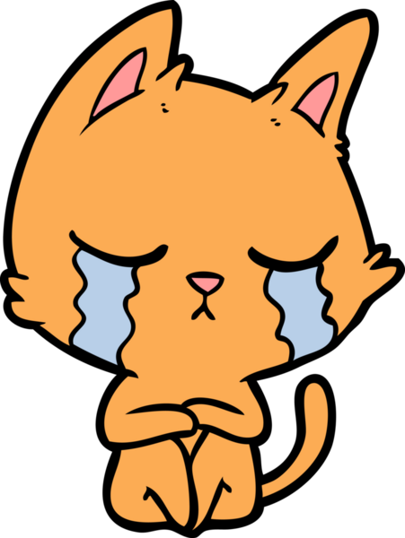 Bir insan tarafından çizilmiş ağlayan çizgi film kedisi.