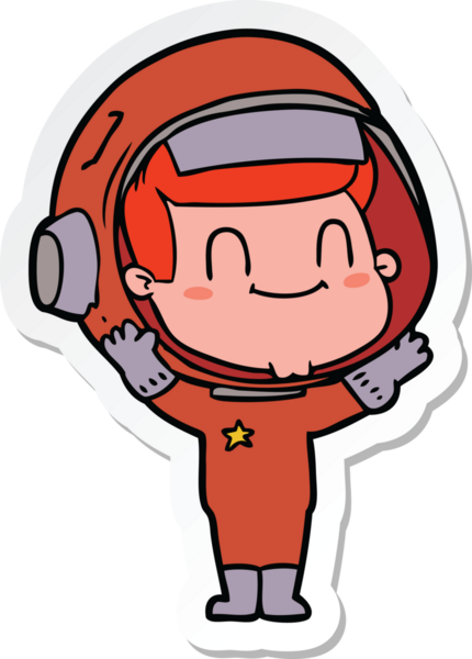 Bir insan tarafından çizilmiş mutlu bir astronotun çıkartması.