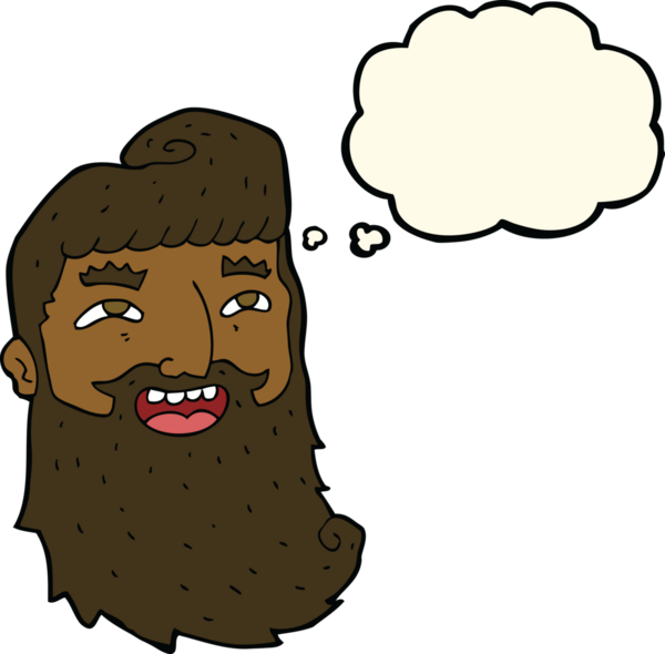 Çizgi filmdeki sakallı adam bir insan tarafından çizilmiş düşünce balonuyla gülüyor.