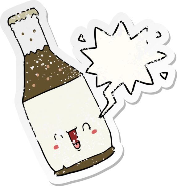 çizgi film bira şişesi konuşma baloncuğu bir insan tarafından çizilmiş sıkıntılı eski bir çıkartma