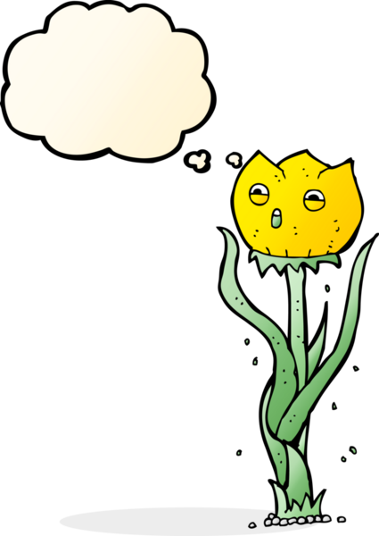 Bir insan tarafından çizilmiş düşünce baloncuklu karikatür çiçeği