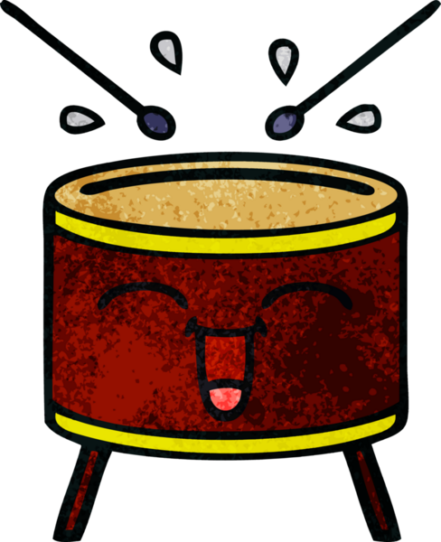 Bir insan tarafından çizilmiş eski grunge desenli davul karikatürü.