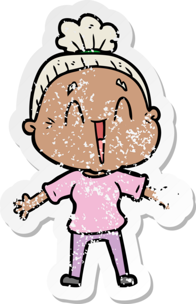 Bir insan tarafından çizilmiş mutlu, yaşlı bir kadının sıkıntılı çıkartması.