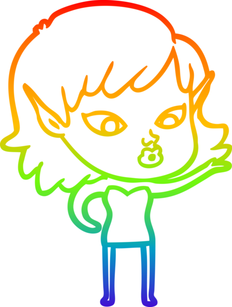 Gökkuşağı gradyan çizgisi bir insan tarafından çizilmiş güzel bir elf kızı çizimi