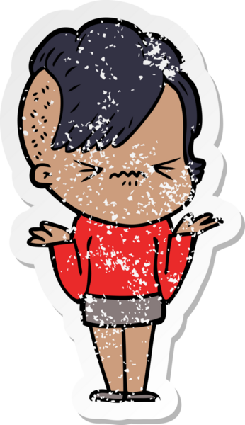 Bir insan tarafından çizilmiş sinirli bir hippi kızın sıkıntılı çıkartması.