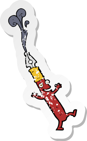 Bir insan tarafından çizilmiş bir karikatür kalem karakterinin gerilimli retro yapıştırması