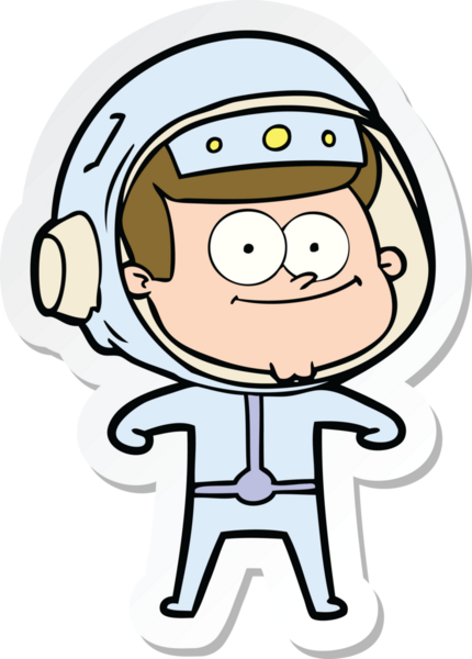 Bir insan tarafından çizilmiş mutlu bir astronot çizgi filminin çıkartması.