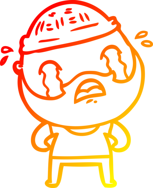 Bir insan tarafından çizilmiş ağlayan sakallı bir adamın sıcak çizgi çizimi.