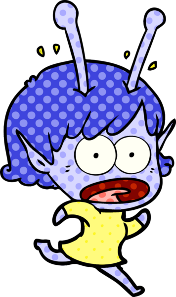 Karikatür, bir insan tarafından çizilen uzaylı kızı şok etti.