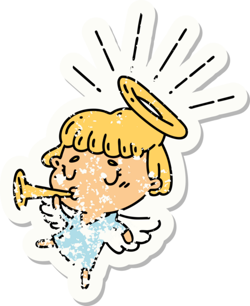 Bir insan tarafından çizilmiş eski dövme stili bir meleğin trompeti.