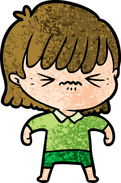 Bir insan tarafından çizilmiş kızgın çizgi film kızı.