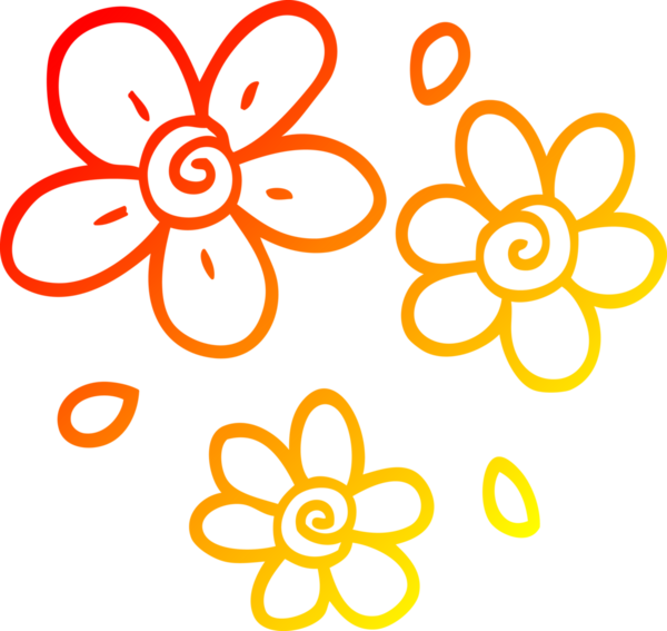 Bir insan tarafından çizilmiş karikatür desenli çiçeklerin sıcak gradyan çizimi