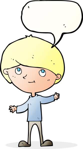 Bir insan tarafından çizilmiş konuşma balonu olan mutlu bir çocuk.