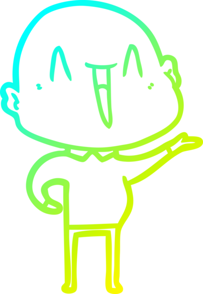 Bir insan tarafından çizilmiş, mutlu, kel bir adamın çizdiği soğuk çizgi.