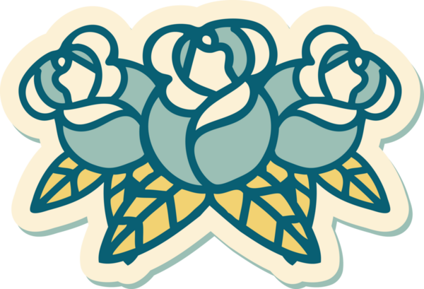 Bir insan tarafından çizilmiş bir buket çiçeğin geleneksel stiliyle dövme çıkartması.