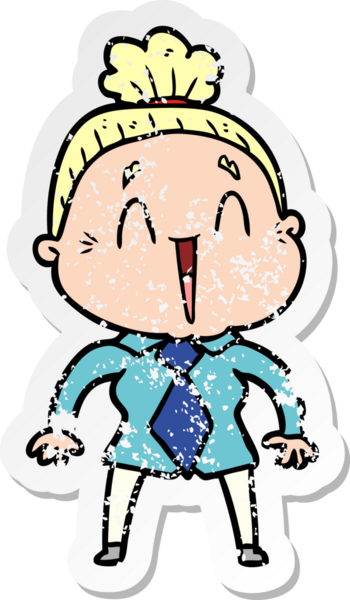 Bir insan tarafından çizilmiş mutlu, yaşlı bir kadının sıkıntılı çıkartması.