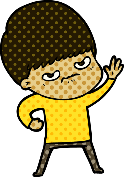 Bir insan tarafından çizilmiş kızgın çizgi film çocuğu.