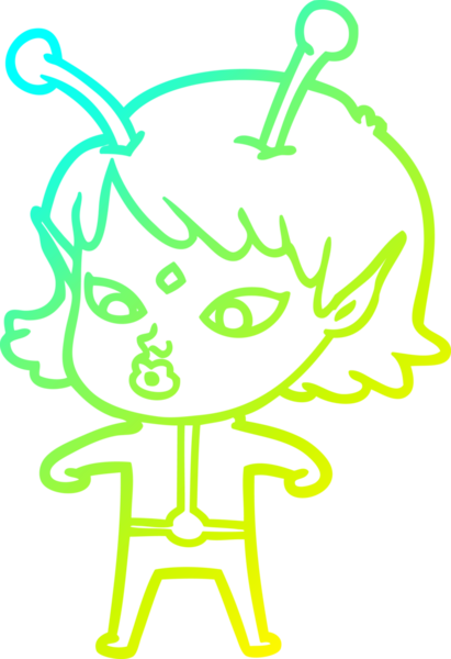 Bir insan tarafından çizilmiş güzel bir uzaylı kız çizimi.