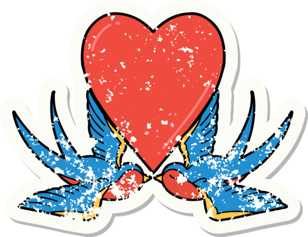 Geleneksel kırlangıç stili bir dövme ve bir insan tarafından çizilmiş bir kalp.