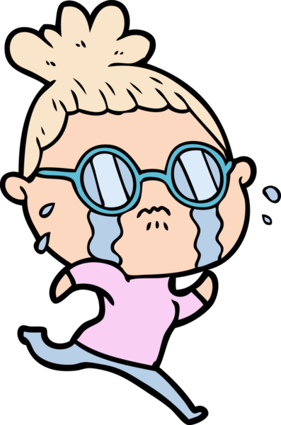 Bir insan tarafından çizilmiş gözlüklü, ağlayan bir kadın.