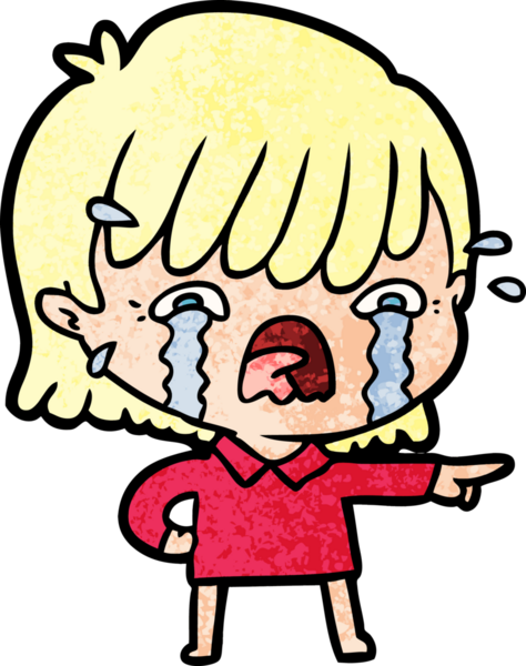 Bir insan tarafından çizilmiş ağlayan çizgi film kızı.