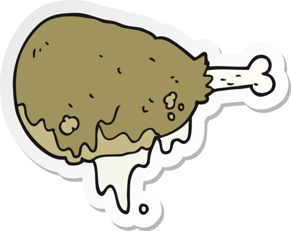 Bir insan tarafından çizilmiş tavuk budu çizgi filmi çıkartması.