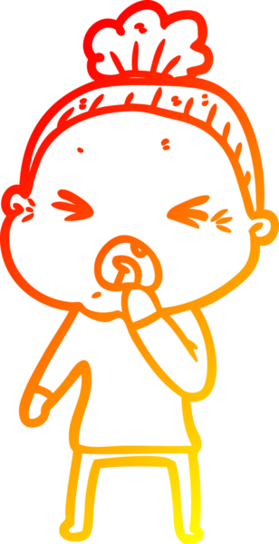 Bir insan tarafından çizilmiş kızgın yaşlı bir kadının sıcak çizgi çizimi.