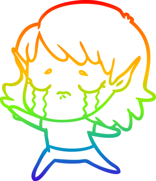 Gökkuşağı gradyan çizgi çizimi Bir insan tarafından çizilmiş ağlayan elf kızı