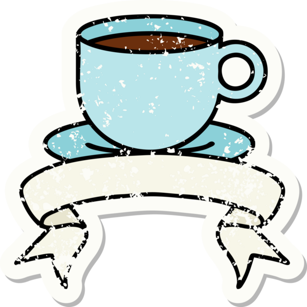 Bir insan tarafından çizilmiş bir fincan kahvenin pankartıyla eski bir etiket.