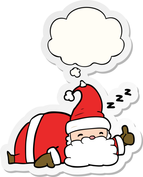 Uykucu Noel Baba çizgi filmi. Düşünce baloncuğu insan tarafından çizilmiş bir çıkartma.