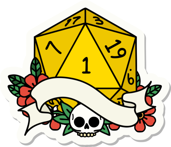 Bir insan tarafından çizilmiş doğal bir d20 zar etiketi.