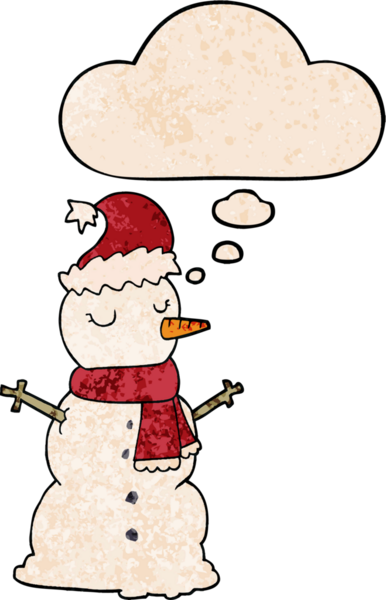 bir insan tarafından çizilmiş grunge desenli düşünce baloncuklu kardan adam.