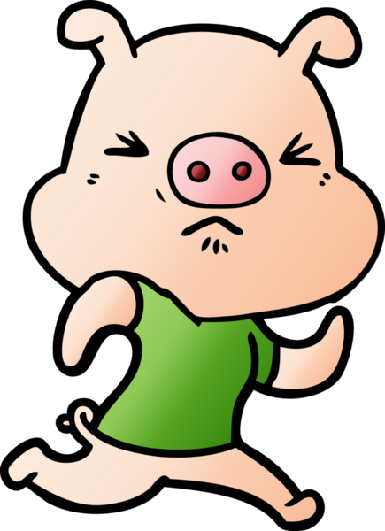 Bir insan tarafından çizilmiş tişört giyen kızgın bir domuz.