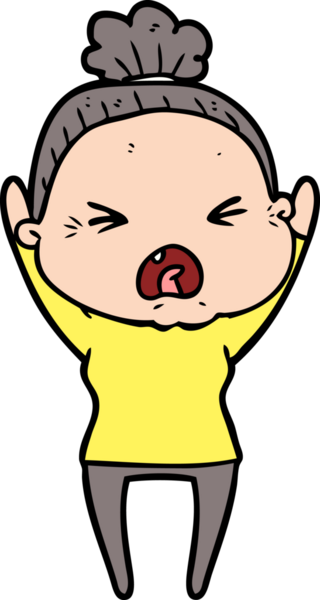 Bir insan tarafından çizilmiş kızgın yaşlı kadın çizgi filmi.