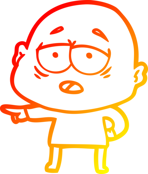 Bir insan tarafından çizilmiş, yorgun, kel bir adamın sıcak çizgi çizimi.