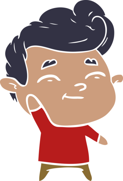 Bir insan tarafından çizilmiş mutlu düz renkli karikatür adam.