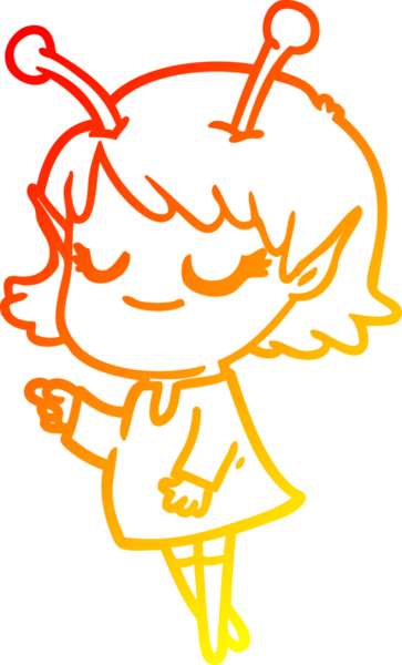 Bir insan tarafından çizilmiş gülümseyen uzaylı kız çizgi filmi.